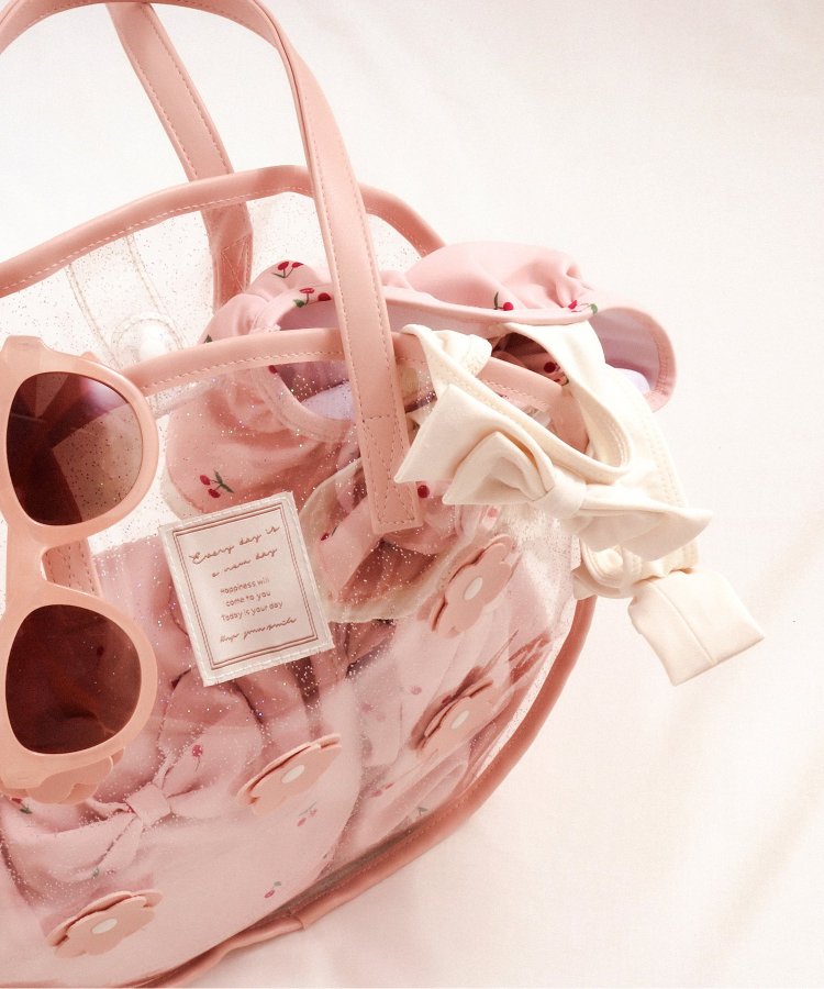 アプレレクール　ビニールバッグ　丸型　ピンク　花　モチーフ　ラメ　透明　タグ付き