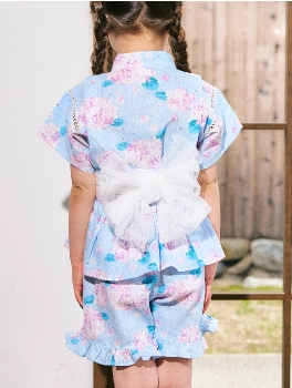 サックスのあじさい柄・女の子用キッズ甚平