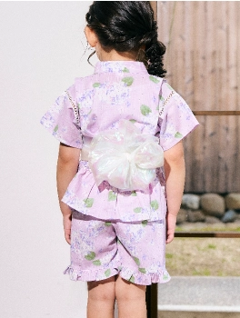 ラベンダーのあじさい柄・女の子用キッズ甚平