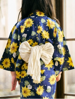 ネイビーのひまわり柄・子供用浴衣
