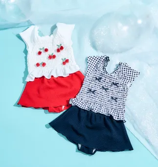 さくらんぼ・花柄ホルターパフスリーブセパレート水着