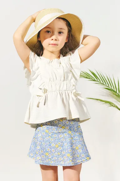 フラワーパフスリーブワンピース風セパレート水着