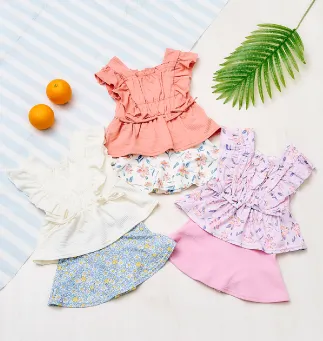 フラワーパフスリーブワンピース風セパレート水着