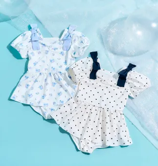 肩リボンパフスリーブワンピース水着