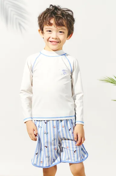 きょうりゅう・ストライプラッシュガード付きボクサー水着