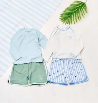 きょうりゅう・ストライプラッシュガード付きボクサー水着