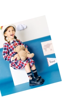 tiny bear ストライプ＆チェックワンピースの女の子コーデ画像