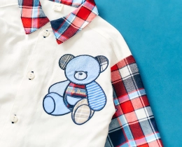 tiny bear ストライプ＆パッチワークシャツの商品置き画像