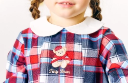 tiny bear ストライプ＆チェックワンピースを着用した女の子のアップの画像