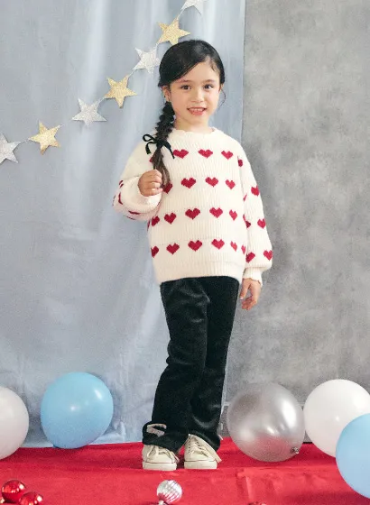 ハート・フラワー・ネコモチーフニット