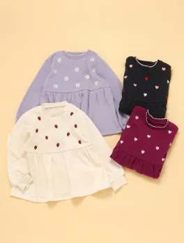 裏シャギーペプラム刺繍トレーナー