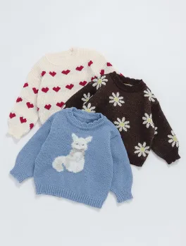 ハート・フラワー・ネコモチーフニット