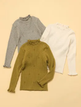 フリルリブニット