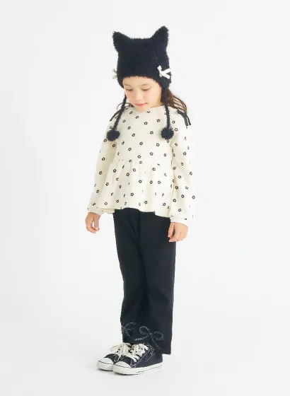 肩リボンペプラムトレーナー