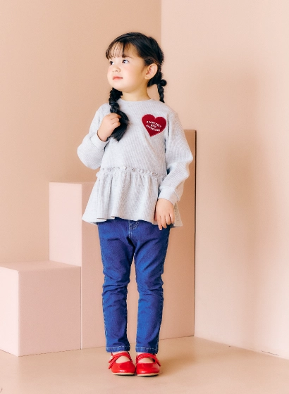 ワッフルペプラムハートモチーフTシャツ