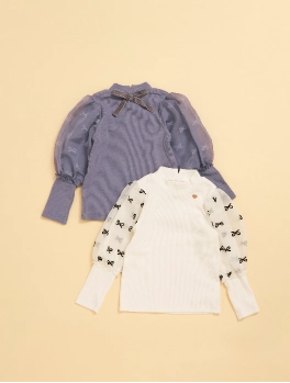 リボンシアースリーブトップス