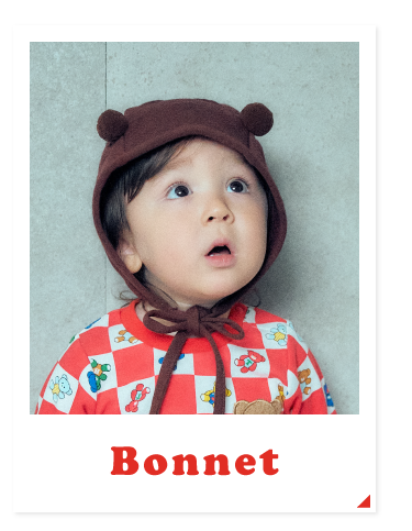 ボンネット　帽子　耳付き　apres les cours tiny bear Palette アプレレクール　ベビー　タイニーベア パレット　カラフルでおしゃれなベビー服