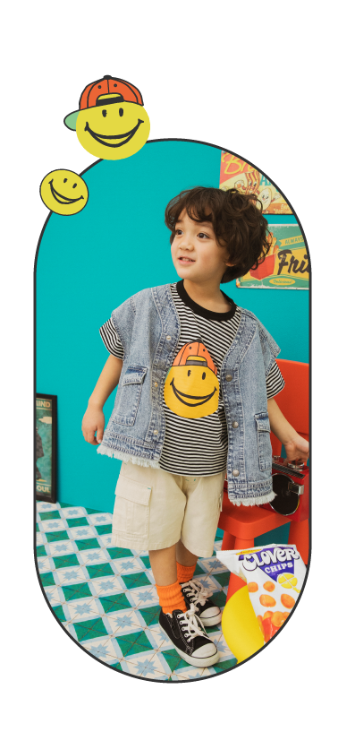 FOスマイルロゴTシャツ男の子コーディネート