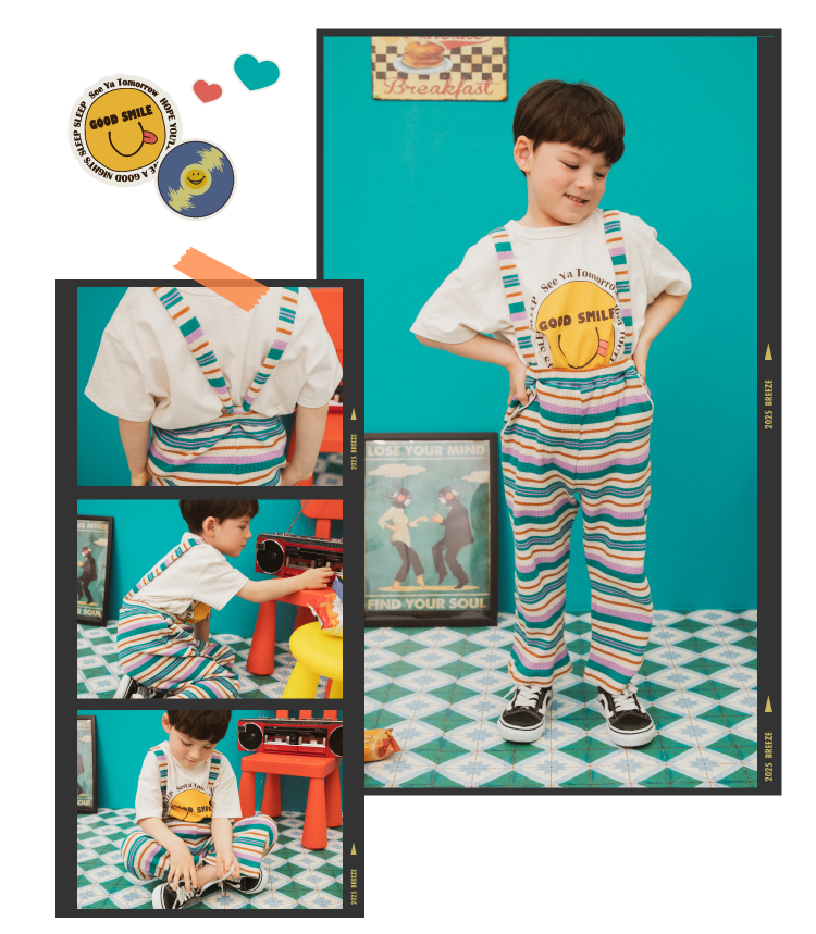 ブリーズのアメリカンレトロシティサスペンダーパンツの男の子コーディネート