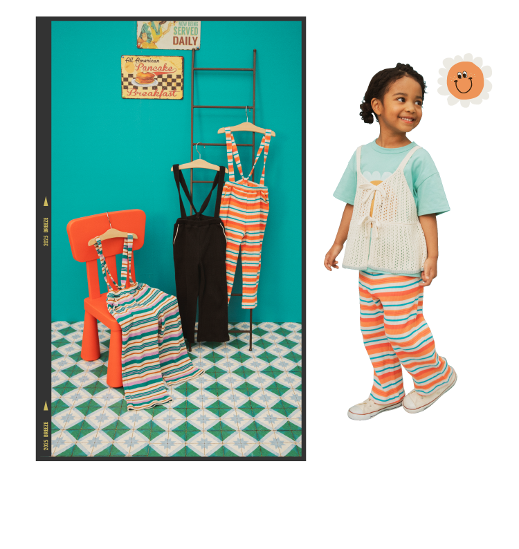 ブリーズのアメリカンレトロシティサスペンダーパンツの女の子コーディネート